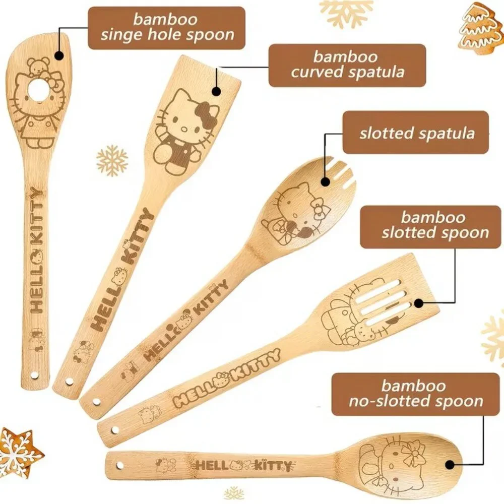 5pcs/Set Sanrio Hello Kitty Bamboo Kitchen Utensils